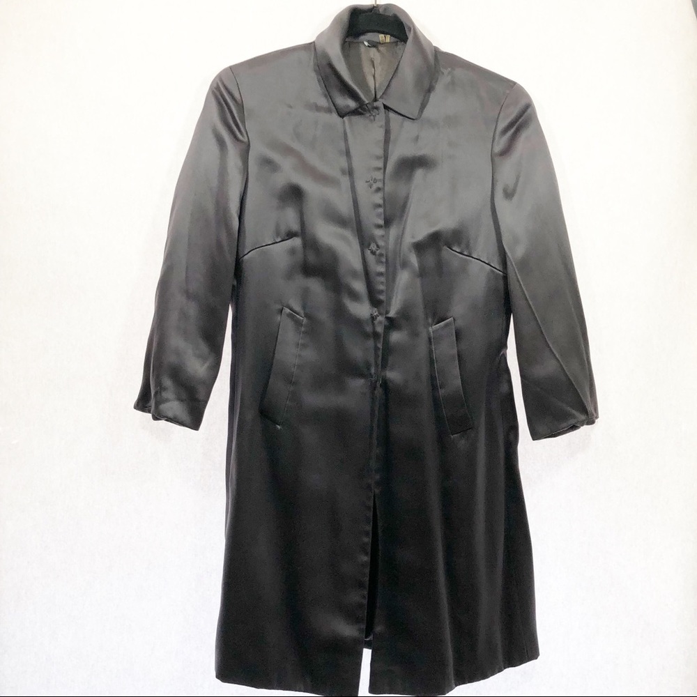 Tahari long coat gray snap button Xs tall p